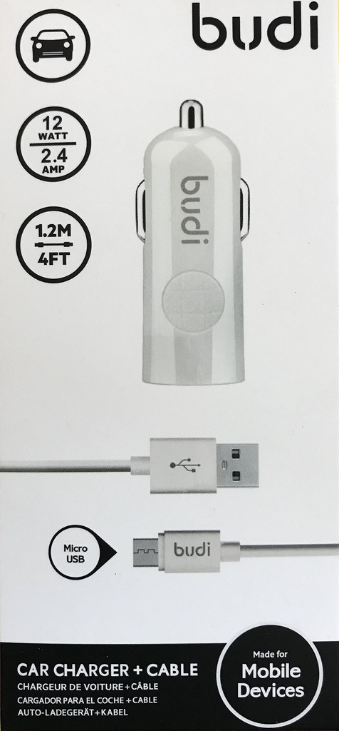 BUDI CAR CHARGER + MICRO USB CABLE M8J622M BLK