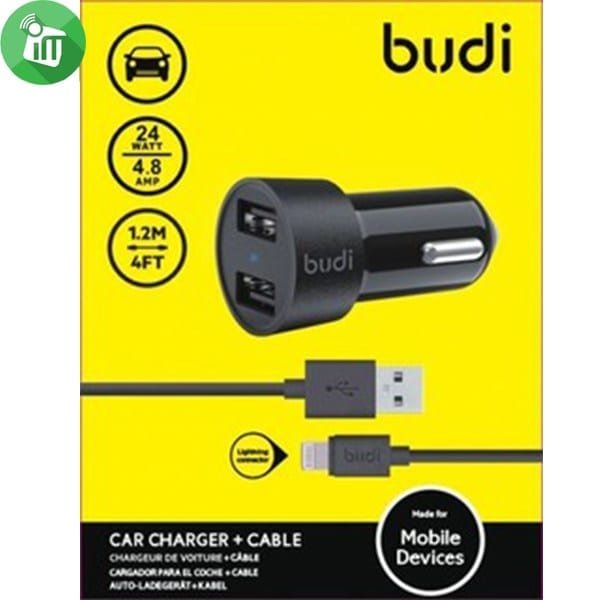 BUDI CAR CHARGER+ LIGHTNING CONNECTOR CABLE M8J622L BLK